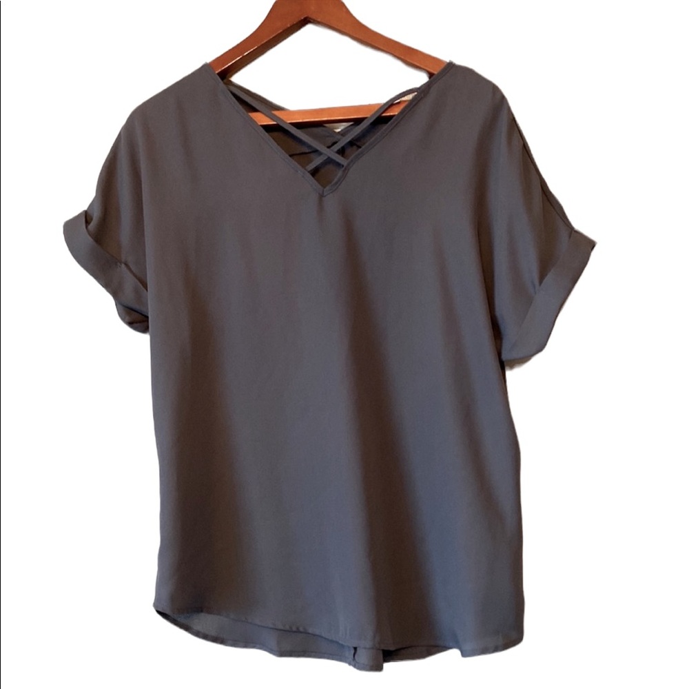 Pink Rose Steel Blue Short Sleeved Top